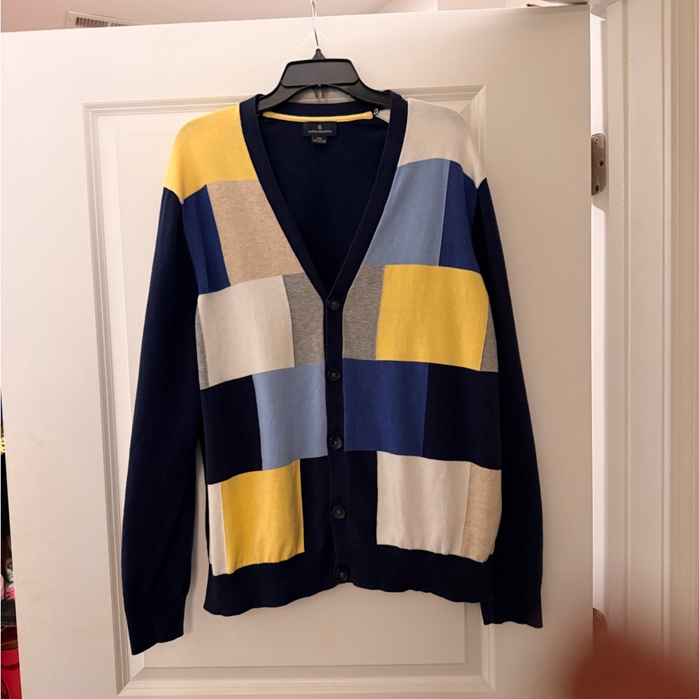 Brooks Brothers Men's Colorblock V-Neck Cardigan - Navy, Yellow & Light Blue